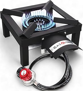 GasOne High Pressure Single Propane Burner - Outdoor Cooking with Heat Shield and Guard – Propane Burner Head for Camping, Tailgating, Seafood Boil, Home Brewing - Patented product image