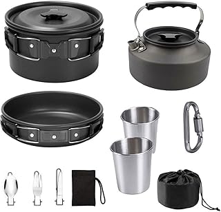 Camping Cookware Set Lightweight Portable Pot Pan Kettle Cups Spoon Fork Cutter with Carry Bag for Camping, Backpacking, Outdoor Cooking and Picnic product image