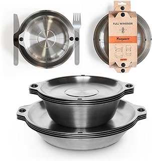 FULL WiNDSOR - MAGWARE - Magnetic Bowls and Plates Set - Stainless Steel Travel Dinnerware for Camping, Overlanding, Backpacking, Picnic, RV, Outdoor Dining Portable Tableware Mess Kit product image