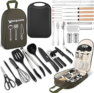 Wesqunie Camping Cooking Essentials Utensils Set - Camp Cookware Kitchen Accessories Kit, Camper Gear Must Haves, Stainless Steel & Silicone, RV Car Portable Outdoor Equipment Tool product image
