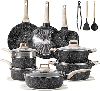 CAROTE 21pcs Pots and Pans Set Nonstick, Cookware Set Black Granite Induction Kitchen Cooking Set w/Frying Pans & Saucepans(PFOS, PFOA Free) product image
