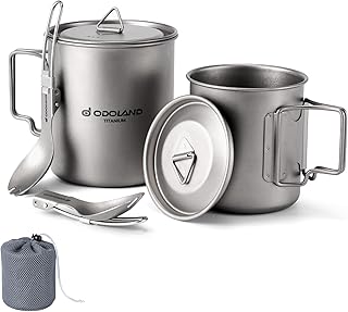 Odoland Titanium Camping Cookware 420ML & 750ML Titanium Pot with Lid and Spork Lightweight Camping Pot for Backpacking Hiking Traveling and Picnic product image