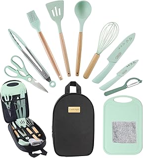 Camping Accessories Kitchen Cooking Utensils Set - Portable Outdoor Camp Cookware Set, Silicone Camper Essentials Gear Must Have Supplies for Travel RV BBQ Grill Picnic Hiking product image