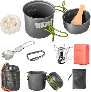 Camping Cookware Set, Portable Camping Mess Kit with Non-Stick Pots, Pans Set and Folding Fork, Lightweight Backpacking cookware Cooking Set for Outdoor/Camping/Hiking/Picnic product image