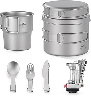 ZING TII Titanium Camping cookware Set, Camping Essentials，Camping Pot，Camping Gear，Camping pots and Pans Set with Pots, Cups，Pans，Tableware. product image