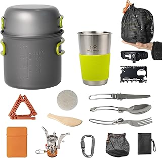 Camping Cookware Mess Kit, 16 pcs Backpacking Cooking Set, Lightweight Camping Pots and Stove Set for 1-2 Person, Outdoor Cooking Gear Ideal for Camping, Hiking, Backpacking and Picnic product image