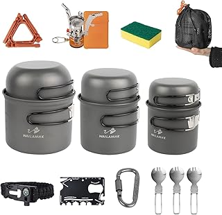 Camping Cookware Mess Kit, 17 pcs Backpacking Cooking Gear, Lightweight Camping Pots and Stove Set for 3 Person, Outdoor Cooking Gear Ideal for Camping, Hiking, Backpacking and Picnic product image