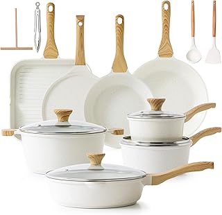 SENSARTE Nonstick Ceramic Cookware Set, 23 PCS Pots and Pans Non Toxic, PFAS & PFOA Free, Non Stick Healthy Kitchen Cooking Set with Stay-Cool Handles, White product image
