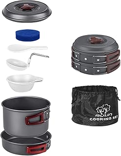Bulin 13Pcs Camping Cookware Mess Kit, Nonstick Backpacking Cooking Set, Outdoor Cook Gear for Family Hiking, Picnic Lightweight Cookware Sets(Kettle, Pots, Frying Pan, BPA-Free Bowls, Plates, Spoon) product image