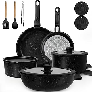 KIKCOIN 20 Pcs Pots and Pans Set Non Stick, Detachable Handle Cookware Sets Nonstick, Non Toxic Induction RV Kitchen Cooking Set with Removable Handles, Dishwasher/Oven Safe, Easy Clean (Black) product image