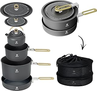 Alocs Camping Cookware Set - Lightweight Camping Pots and Pans - Portable Outdoor Cookware with Kettle - Camping Cookware Mess Kit for 2 product image
