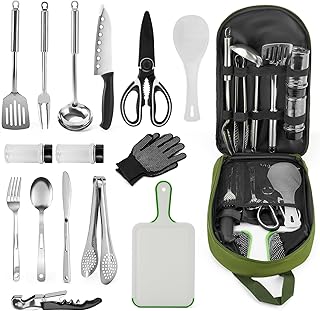ONLYFIRE OUTDOOR LIVING Portable Camping Utensil Set, 16 Piece Cookware Kit, Outdoor Cooking and Grilling Utensil Organizer Travel Set Perfect for Picnic, RV, Tailgating, Camping, Hiking, CT606 product image