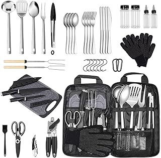 Logcow Camping Kitchen Utensil Set Outdoor Cooking Set Accessories Camping Cookware Kit for Travel, RVs, BBQs Stainless Steel Portable Camping Essentials Cooking Knife Set product image