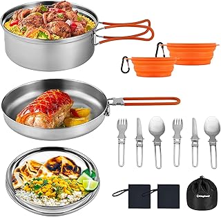 KingCamp 17/25pcs Stainless Steel Camping Cookware Mess Kit Camping Cooking Set Backpacking Gear Lightweight Pots and Pans Set for Camping Hiking Picnic product image