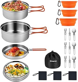 KingCamp 17/25pcs Stainless Steel Camping Cookware Mess Kit Camping Cooking Set Backpacking Gear Lightweight Pots and Pans Set for Camping Hiking Picnic product image