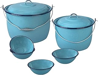 Cinsa 8-Piece Enameled Steel Stock Pots (14 & 8 QT) with Lids, Turquoise Blue Cookware Set product image
