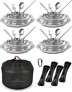 Stainless Steel Camping Mess Kit - Person's Complete Picnic & Camp Dish Set, Includes Plate, Bowl, Cup & Utensils product image