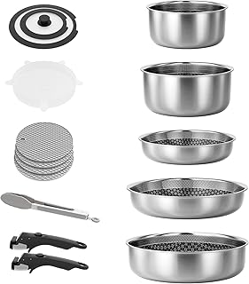 Caannasweis Detachable Nonstick Cookware Set - Stackable Induction Pots and Pans With Removable Handles, Dishwasher Safe - For RV Camping, Oven and Stovetop Use, 5 Pieces (Stainless Steel) product image