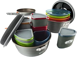 GSI Outdoors Pinnacle Ceramic Camper Cookware Set, 4-Person Camping Cookware with Non-Stick Pots, Frypan, Bowls, Plates & Nesting Design product image