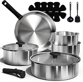 CAROTE Pots and Pans Set, Stainless Steel Cookware Set Detachable Handle, 15pcs Induction Kitchen Cookware Sets with Removable Handle, RV Cookware Set, Oven Safe product image