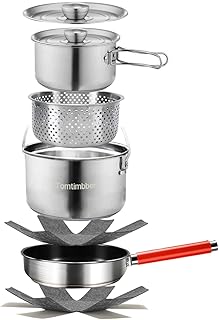 Camping Cookware Set 304 Stainless Steel Cooking Pots Pan Set with Travel Tote Bag for Camping Outdoor Kitchen Cooking Picnic for 4-6 product image