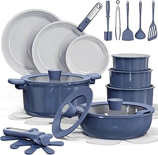CAROTE 27pcs Ceramic Cookware Set Nonstick, Pots and Pans Set Non Stick, Non Toxic Cookware Detachable Handles, Dishwasher/Oven Safe, RV/Camping Cookware, Pan and Pot with Kitchen Utensils, Navy Blue product image