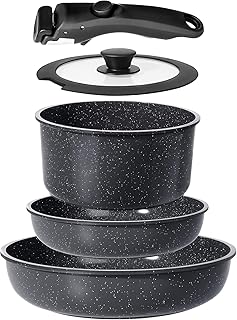 GiPP Ceramic Pots and Pans Set Non Stick, Nonstick Detachable Handle Cookware Sets, Non Toxic Induction Kitchen Pot and Pan with Removable Handle, Healthy RV Cookware, Dishwasher ＆Oven Safe, 5 Piece product image