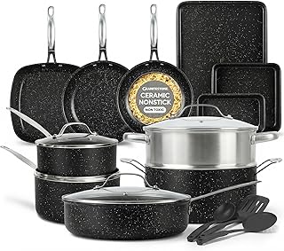 Granitestone Ceraluxe 20 Pc Ceramic Cookware Set Nonstick, Complete Pots and Pans Set Non Stick for Kitchen with Bakeware, Utensils & Steamer, Non Toxic Made Without PFOA PFOS, Oven & Dishwasher Safe product image