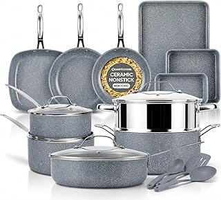 Granitestone Ceraluxe 20 Pc Ceramic Cookware Set Nonstick, Complete Pots and Pans Set Non Stick for Kitchen with Bakeware, Utensils & Steamer, Non Toxic Made Without PFOA PFOS, Oven & Dishwasher Safe product image