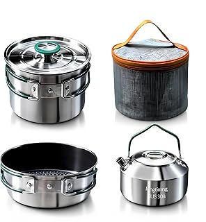 Stainless Steel Camping Cookware, durable, easy to clean, and quick to heat up. Durable camping pots and pans, perfect for family picnics, camping, backpacking, hiking. product image