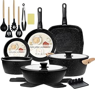 BECIGAR 23pcs Ceramic Pots and Pans Set, Nonstick Detachable Handle Cookware, Induction Kitchen Cooking Set with Removable Handle,include Frying Pans & Saucepans Oven Safe (Black) product image