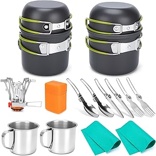 Camping Cookware Set, 16pcs Lightweight Backpacking Mess Kit with Camping Pots and Pans, 2 Cups, Fork Spoon, Survival Cooking Kit for Outdoor Hiking and Picnic product image