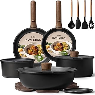 CAROTE 19pcs Pots and Pans Non Stick, Cookware Sets Detachable Handle, Induction Kitchen Pots and Pans,NonStick Cooking Set, Oven/Dishwasher/Fridge Safe, Space Saving product image