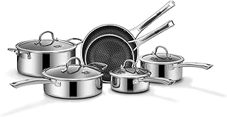 SNOWCLAD Pots and Pans Set Non Stick, 10 Pcs Hybrid Stainless Steel Cookware Sets, Non Stick Frying Pans, Saucepans, Saute Pan & Stock Pot, PFOA Free Kitchen Skillet,Induction Compatible product image