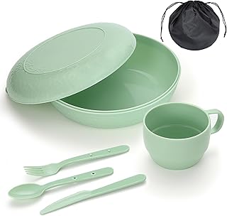 HOMQUEN 6-Piece Camping Mess Kit with Bowl, Plate, Cup, Spoon, Fork, Knife and Carry Bag, Plastic Camping Accessories Essentials Gear for Travel, Camping, Picnic, Outdoor, Easy to Carry & Store product image