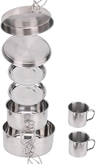 8PCS Stainless Steel Camping Cooking Set Cookware Mess Kit Cook Pots and Pan Set with Plates Cups, Lightweight Camping Cookware for Hiking Backpacking Outdoor Cooking and Picnic product image