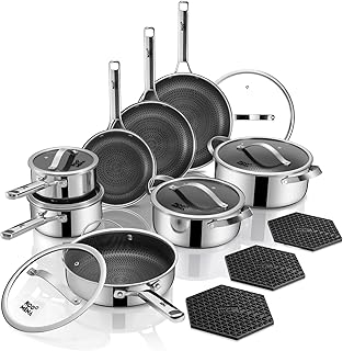 Pots and Pans Set Hybrid Stainless Steel, 17PC Nonstick Tri-Ply Cookware Set w/Frying pan, Dishwasher & Oven Safe, PFOA-Free, Metal Utensil Safe, Suitable for All Cooktops product image