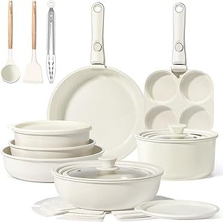 GiPP Ceramic Pots and Pans Set Non Stick, Nonstick Detachable Handle Cookware Sets, Healthy Non Toxic PFAS PFOA & PTFE Free, Dishwasher ＆Oven Safe, Induction Kitchen Pot and Pan, 21 Piece Cream product image