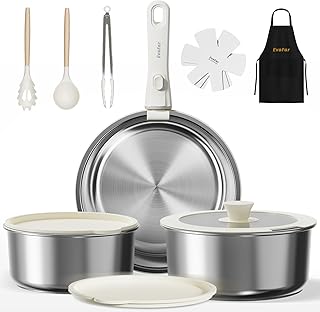 14 pcs Stainless Steel Cookware Set, Detachable Pots and Pans Set with Removable Handle, Non Toxic Space Saving RV Camping Cookware Set, Induction Cookware, Dishwasher & Oven Safe product image