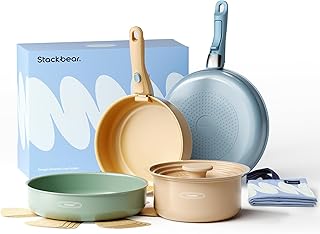 Ceramic Cookware Set, Detachable Handle Pots and Pans Non Stick, 12-Piece Camping Cooking Set Nonstick with Storage Bag, Anti-Scratch Pads, PFOA Free, RV Camping Essentials product image