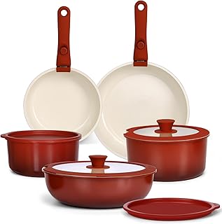 GIPP 11PCS Ceramic Pots and Pans Set Non Stick, Nonstick Cookware Set Detachable Handle, Red Black Gradien Pots and Pans Induction Kitchen Cooking Sets, RV Cookware Sets for All Stoves product image