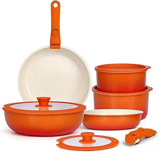 GIPP 11pcs Pots and Pans Set Non Stick, Nonstick Cookware Set Detachable Handle, Ceramic Pots for Cooking Non Stick with Removable Handle, RV Cookware Set for All Stoves, Orange Gradient product image