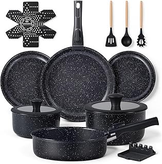 Ammeloo 21 Pcs Pots and Pans Set Non Stick, Ceramic Kitchen Cookware Set with Detachable Handle, Non Toxic Cooking Set for Kitchen, RV, Camping and Fridge, Induction Ready, Dishwasher/Oven Safe, Black product image