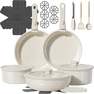 23 Pcs Pots and Pans Set Non Stick, Ceramic Cookware Set Non Toxic with Detachable Handles, Healthy Induction Cookware Oven Safe RV Kitchen Set, PFAS PFOA & PTFE Free, Cream White product image