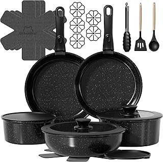 23 Pcs Pots and Pans Set Non Stick, Ceramic Cookware Set Non Toxic with Detachable Handles, Healthy Induction Cookware Oven Safe RV Kitchen Set, PFAS PFOA & PTFE Free, Black product image