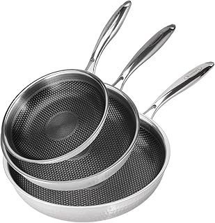 Hybrid 8 10 12 inch Stainless Steel Non Stick Skillet set,Frying Pans Nonstick, PFOA Free Cookware, Dishwasher and Oven Safe, Induction Compatible product image