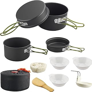 HOMGEN Portable Camping Cookware Set-Ultralight Aluminum Camp Pots and Pans Set for 2-3 People-Comes with 2 Size Non Stick Pot&Pan for Camp Stove-3 Bows-Carrying Bag etc for Camping Trip product image