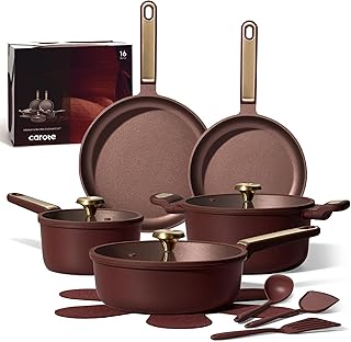 CAROTE Pots and Pans Set Nonstick, 16pcs Cookware Set Nonstick Non-Toxic & PFOA&PFOS-Free, Dishwasher, RV/Camping Cookware Set, Cooking Pots with Lids,Wine Red product image