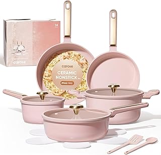 CAROTE Ceramic Cookware Set Nonstick, 14pcs Pots and Pans Set Nonstick, Non-Toxic & PFAS-Free, Dishwasher, RV/Camping Cookware Set, Cooking Pots with Lids, Pink Blush product image