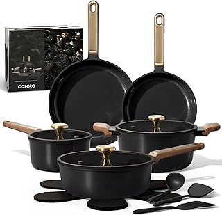 CAROTE Ceramic Cookware Set Nonstick, 16pcs Pots and Pans Set Nonstick, Non-Toxic & PFAS-Free, Dishwasher, RV/Camping Cookware Set, Cooking Pots with Lids, Charcoal Black product image